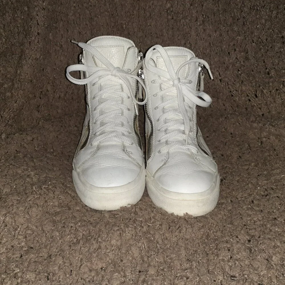 GIUSEPPE ZANOTTI-London-Double/Back Zip White Leather Sneakers-Sz 37.5-Excellent